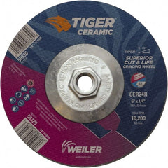 Weiler - 24 Grit, 6" Wheel Diam, Type 27 Depressed Center Wheel - Medium Grade, Ceramic, R Hardness, 10,200 Max RPM - Exact Tooling