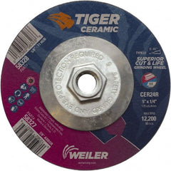 Weiler - 24 Grit, 5" Wheel Diam, Type 27 Depressed Center Wheel - Medium Grade, Ceramic, R Hardness, 12,200 Max RPM - Exact Tooling