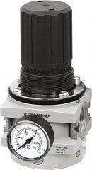 Parker - 3/4 NPT Port, 380 CFM, Aluminum Hi-Flow Regulator - 0 to 174 psi Range, 254 Max psi Supply Pressure, 1/4" Gauge Port Thread, 3-1/2" Wide x 7.2" High - Exact Tooling