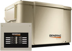 Generac Power - 1 Phase LP & NG Air Cooled Standby Power Generator - 120/240 V, 7.5 (LP) & 6 (NG) kW, OHV, Bisque Aluminum Enclosure, Use 51.6 (LP) & 117 (NG) to Fuel - Exact Tooling