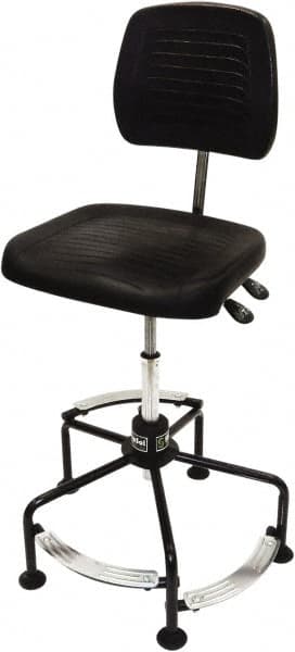 ShopSol - 17 to 35" High Adjustable Height Swivel Stool - 26" Wide x 26-1/2" Deep, Polyurethane Seat, Black - Exact Tooling