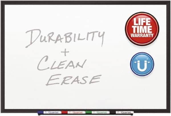 Quartet - 36" High x 48" Wide Magnetic Dry Erase Board - Steel, Includes Marker Rail with Protective End Caps, (4) Dry-Erase Markers & Mounting Kit - Exact Tooling