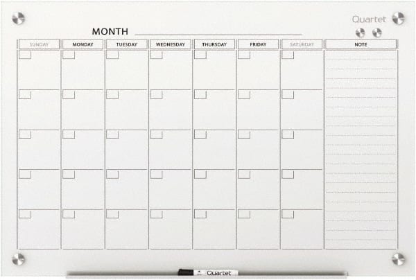Quartet - 24" High x 36" Wide Magnetic Dry Erase Calendar - Plastic, Includes Dry-Erase Marker, Magnet & Mounting Kit - Exact Tooling