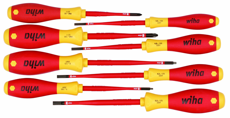 Insulated Slim Integrated Insulation 8 Piece Screwdriver Set Slotted 3.5; 4; 4.5; 5.5; Phillips #1 & 2; Square #1 & 2 - Exact Tooling