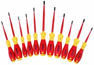Insulated Slim Integrated Insulation 11 Piece Screwdriver Set Slotted 3.5; 4; 4.5; 5.5; 6.5; Phillips #1 & 2; Xeno #1 & 2; Square #1 & 2 - Exact Tooling