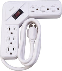 Woods PRO - 6 Outlets, 125 Volts, 15 Amps, 4' Cord, Power Outlet Strip - Keyhole Mount, 5-15 NEMA Configuration, 6-1/2" Strip, cULus - Exact Tooling