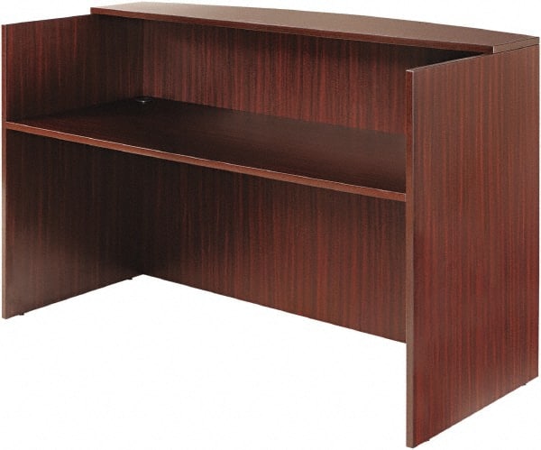ALERA - Woodgrain Laminate Reception Desk - 71" Wide x 35-1/2" Deep x 42-1/2" High, Mahogany - Exact Tooling