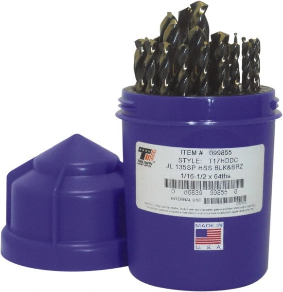 Triumph Twist Drill - 1/16 to 1/2", 135° Point, Bronze/Black Oxide Finish, High Speed Steel Jobber Length Drill Bit Set - Exact Tooling