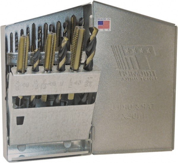 Triumph Twist Drill - 1/16 to 1/2", 135° Point, Oxide/Bronze Finish, High Speed Steel Jobber Length Drill Bit Set - Exact Tooling