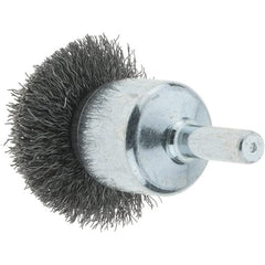Tru-Maxx - 1-1/2" Brush Diam, Crimped, Flared End Brush - 1/4" Diam Steel Shank, 20,000 Max RPM - Exact Tooling