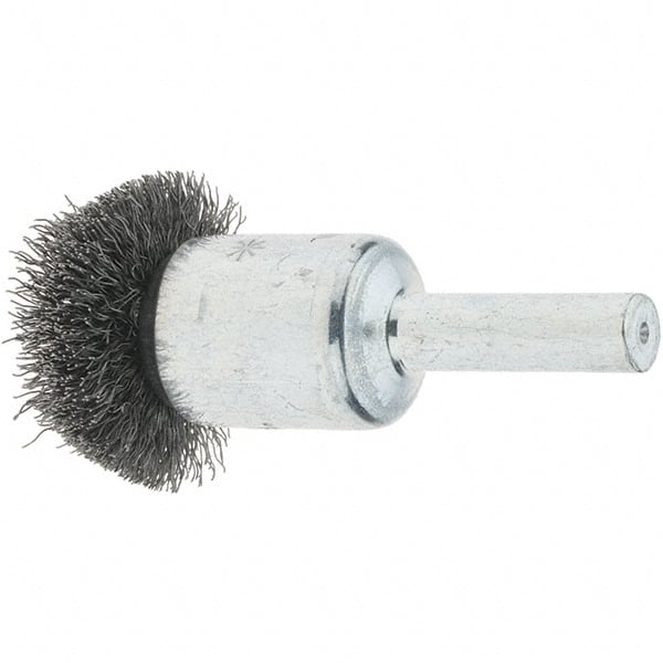 Tru-Maxx - 1" Brush Diam, Crimped, Flared End Brush - 1/4" Diam Steel Shank, 25,000 Max RPM - Exact Tooling