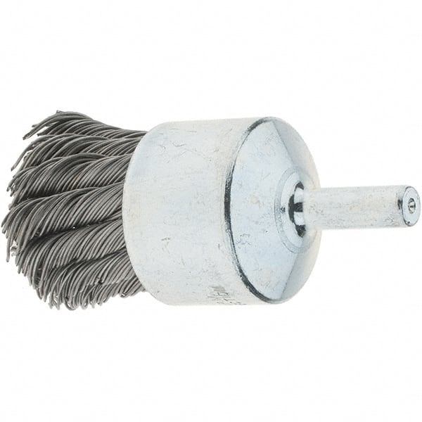 Tru-Maxx - 1-1/8" Brush Diam, Knotted, End Brush - 1/4" Diam Steel Shank, 22,000 Max RPM - Exact Tooling