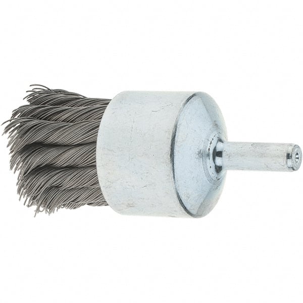 Tru-Maxx - 1-1/8" Brush Diam, Knotted, End Brush - 1/4" Diam Steel Shank, 22,000 Max RPM - Exact Tooling