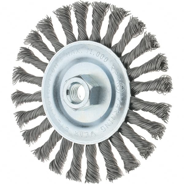 Tru-Maxx - 6" OD, 5/8-11 Arbor Hole, Knotted Steel Wheel Brush - 1/2" Face Width, 1-3/8" Trim Length, 0.02" Filament Diam, 12,500 RPM - Exact Tooling