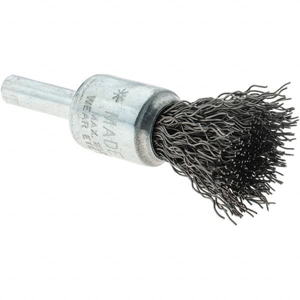 Tru-Maxx - 1/2" Brush Diam, Crimped, Flared End Brush - 1/4" Diam Steel Shank, 25,000 Max RPM - Exact Tooling