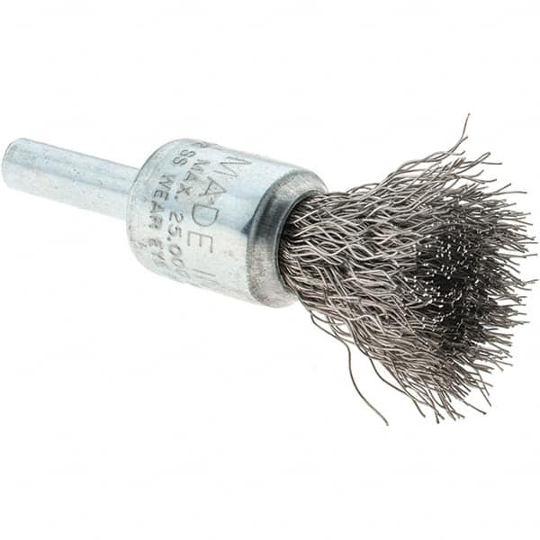 Tru-Maxx - 1/2" Brush Diam, Crimped, Flared End Brush - 1/4" Diam Steel Shank, 25,000 Max RPM - Exact Tooling