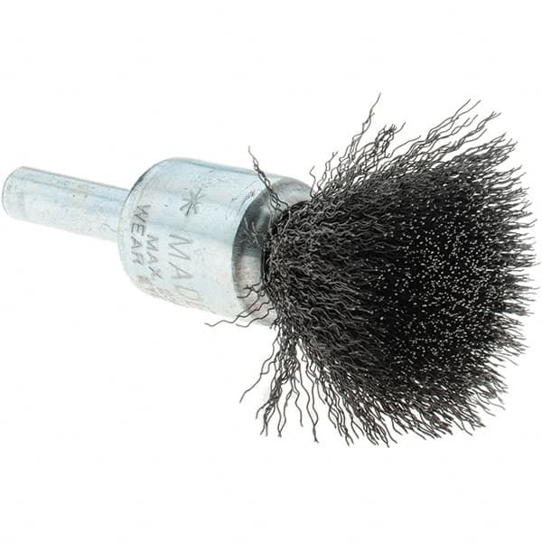 Tru-Maxx - 1/2" Brush Diam, Crimped, Flared End Brush - 1/4" Diam Steel Shank, 25,000 Max RPM - Exact Tooling