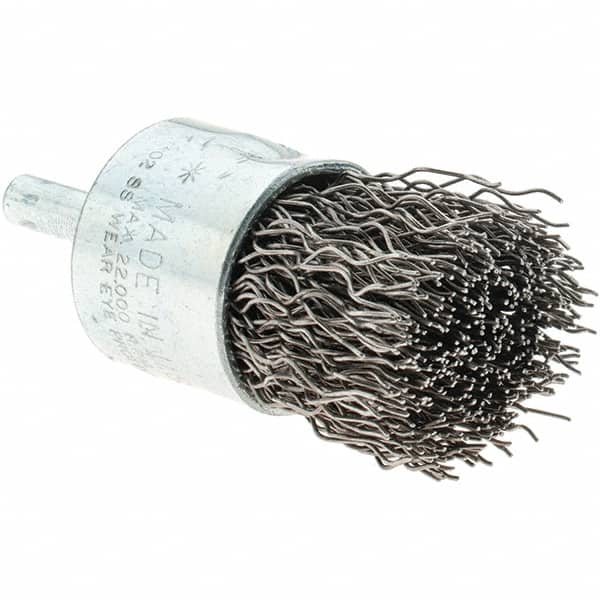 Tru-Maxx - 1" Brush Diam, Crimped, Flared End Brush - 1/4" Diam Steel Shank, 22,000 Max RPM - Exact Tooling