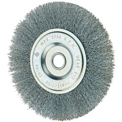 Tru-Maxx - 6" OD, 1/2" Arbor Hole, Crimped Steel Wheel Brush - 3/4" Face Width, 1-1/4" Trim Length, 0.014" Filament Diam, 6,000 RPM - Exact Tooling