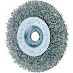 Tru-Maxx - 4" OD, 1/2" Arbor Hole, Crimped Steel Wheel Brush - 1/2" Face Width, 3/4" Trim Length, 0.014" Filament Diam, 6,000 RPM - Exact Tooling