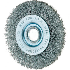 Tru-Maxx - 3" OD, 1/2" Arbor Hole, Crimped Steel Wheel Brush - 7/16" Face Width, 1/2" Trim Length, 0.008" Filament Diam, 12,500 RPM - Exact Tooling