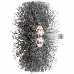 Tru-Maxx - 3" OD, 1/4" Shank Diam, Crimped Steel Wheel Brush - 1/2" Face Width, 1" Trim Length, 0.0118" Filament Diam, 20,000 RPM - Exact Tooling