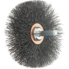 Tru-Maxx - 3" OD, 1/4" Shank Diam, Crimped Steel Wheel Brush - 1/2" Face Width, 1" Trim Length, 0.008" Filament Diam, 12,500 RPM - Exact Tooling