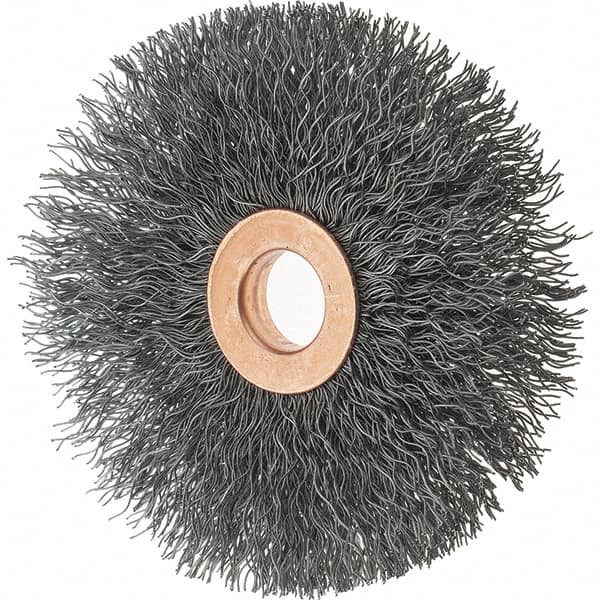 Tru-Maxx - 3" OD, 1/2" Arbor Hole, Crimped Steel Wheel Brush - 5/8" Face Width, 1" Trim Length, 0.0118" Filament Diam, 20,000 RPM - Exact Tooling