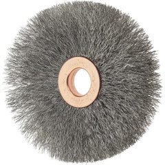 Tru-Maxx - 3" OD, 1/2" Arbor Hole, Crimped Stainless Steel Wheel Brush - 5/8" Face Width, 1" Trim Length, 0.006" Filament Diam, 20,000 RPM - Exact Tooling