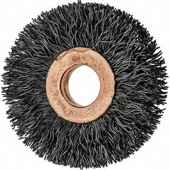 Tru-Maxx - 2" OD, 1/2" Arbor Hole, Crimped Steel Wheel Brush - 3/8" Face Width, 1/2" Trim Length, 0.014" Filament Diam, 20,000 RPM - Exact Tooling