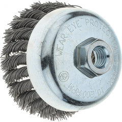 Tru-Maxx - 4" Diam, 5/8-11 Threaded Arbor, Steel Fill Cup Brush - 0.023 Wire Diam, 1-1/4" Trim Length, 10,200 Max RPM - Exact Tooling