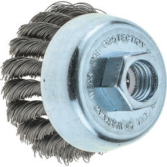 Tru-Maxx - 2-3/4" Diam, 5/8-11 Threaded Arbor, Steel Fill Cup Brush - 0.014 Wire Diam, 1" Trim Length, 14,000 Max RPM - Exact Tooling