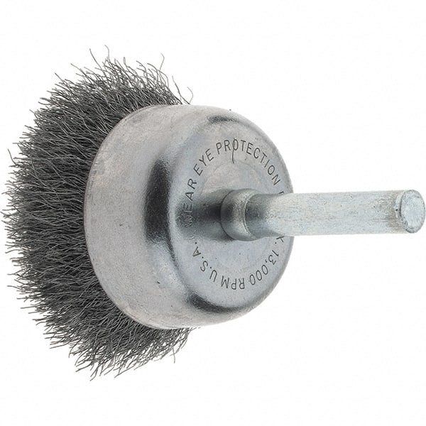 Tru-Maxx - 1-3/4" Diam, 1/4" Shank Diam, Steel Fill Cup Brush - 0.0118 Wire Diam, 3/4" Trim Length, 13,000 Max RPM - Exact Tooling