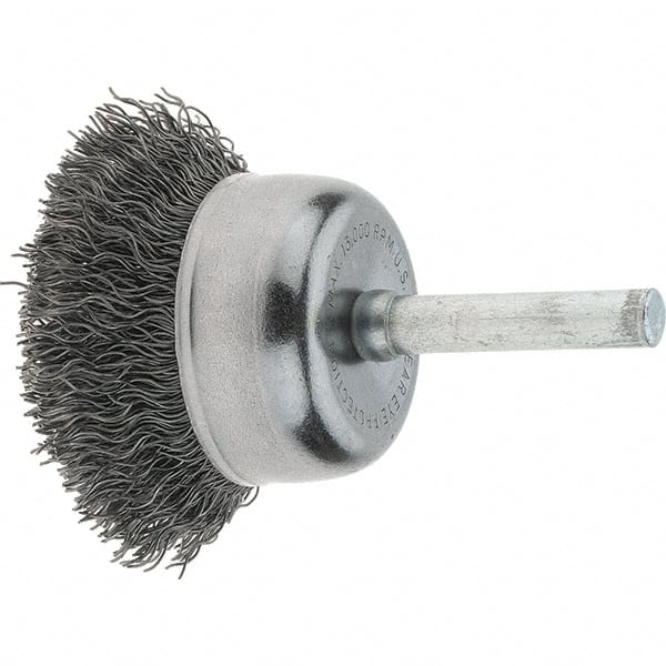 Tru-Maxx - 1-3/4" Diam, 1/4" Shank Diam, Steel Fill Cup Brush - 0.006 Wire Diam, 3/4" Trim Length, 13,000 Max RPM - Exact Tooling