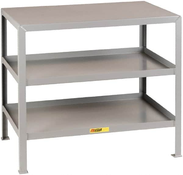 Little Giant - 24 Wide x 18" Deep x 32-1/2" High, 12 Gauge Steel Heavy-Duty Machine Table - Fixed Legs, Gray - Exact Tooling