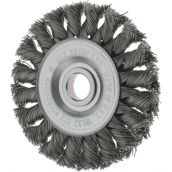 Tru-Maxx - 3" OD, 1/2" Arbor Hole, Knotted Steel Wheel Brush - 3/8" Face Width, 3/8" Trim Length, 0.0118" Filament Diam, 25,000 RPM - Exact Tooling