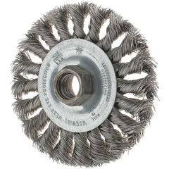 Tru-Maxx - 4" OD, 5/8-11 Arbor Hole, Knotted Stainless Steel Wheel Brush - 1/2" Face Width, 7/8" Trim Length, 0.014" Filament Diam, 20,000 RPM - Exact Tooling