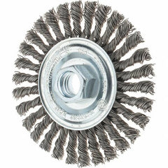 Tru-Maxx - 4" OD, 5/8-11 Arbor Hole, Stringer Bead Stainless Steel Wheel Brush - 1/4" Face Width, 7/8" Trim Length, 0.02" Filament Diam, 20,000 RPM - Exact Tooling