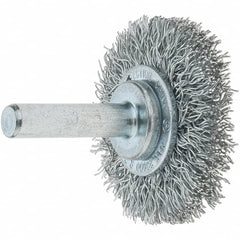 Tru-Maxx - 1-1/2" OD, 1/4" Shank Diam, Crimped Steel Wheel Brush - 1/4" Face Width, 3/8" Trim Length, 0.0118" Filament Diam, 20,000 RPM - Exact Tooling