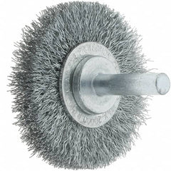 Tru-Maxx - 2" OD, 1/4" Shank Diam, Crimped Steel Wheel Brush - 3/8" Face Width, 7/16" Trim Length, 0.008" Filament Diam, 20,000 RPM - Exact Tooling