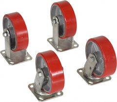 Vestil - 6" Diam x 2" Wide, Poly-On-Steel (2) Rigid (2) Swivel Caster - 4,800 Lb Capacity, Top Plate Mount, 4" x 4-1/2" Plate - Exact Tooling