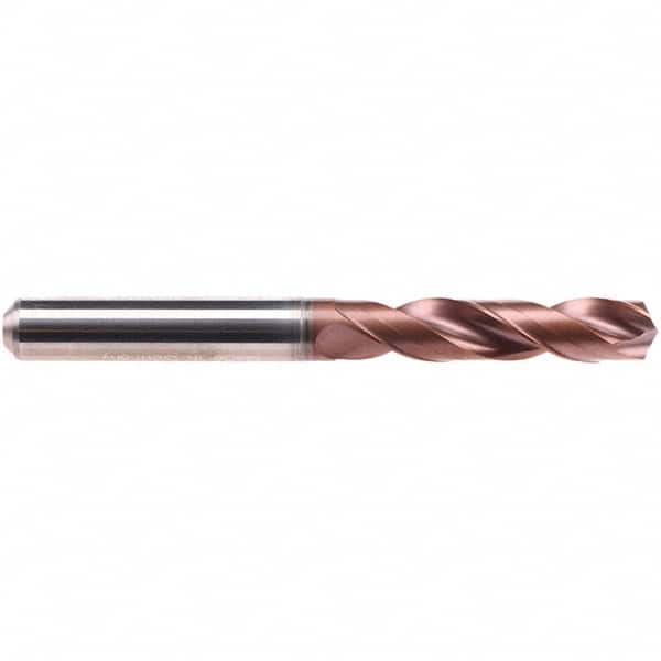 Emuge - 3/8" 140° Spiral Flute Solid Carbide Screw Machine Drill Bit - AlCrN Finish, Right Hand Cut, 47mm Flute Length, 89mm OAL, Four Facet Point, Straight Shank, Through Coolant - Exact Tooling