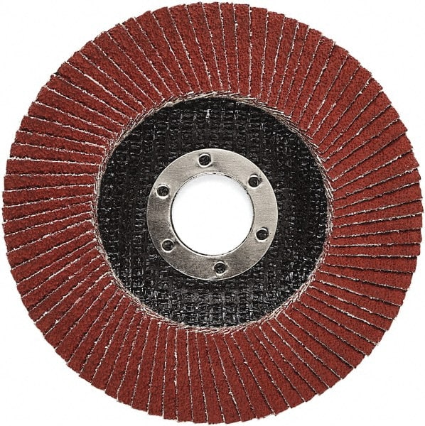 3M - 40 Grit, 7" Disc Diam, 7/8" Center Hole, Type 27 Ceramic Flap Disc - 8,500 Max RPM, Polyester Backing, Arbor Attaching System, Coated - Exact Tooling