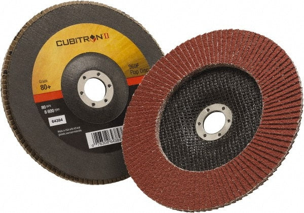 3M - 80 Grit, 7" Disc Diam, 7/8" Center Hole, Type 27 Ceramic Flap Disc - 8,500 Max RPM, Polyester Backing, Arbor Attaching System, Coated - Exact Tooling