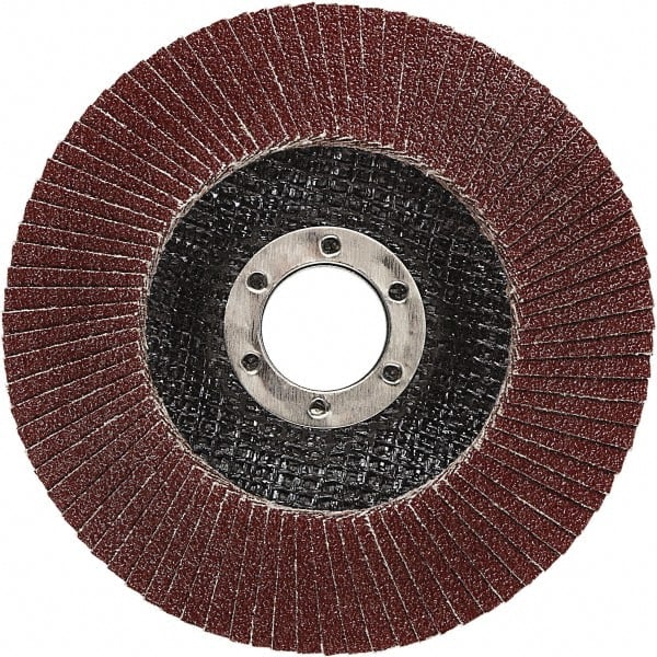 3M - 80 Grit, 5" Disc Diam, 7/8" Center Hole, Type 27 Ceramic Flap Disc - 12,100 Max RPM, Polyester Backing, Arbor Attaching System, Coated - Exact Tooling