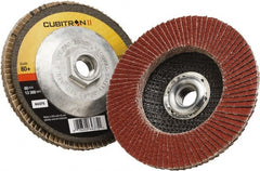 3M - 80 Grit, 4-1/2" Disc Diam, 5/8-11 Center Hole, Type 27 Ceramic Flap Disc - 13,300 Max RPM, Polyester Backing, Arbor Attaching System, Coated - Exact Tooling