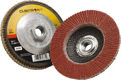 3M - 60 Grit, 4-1/2" Disc Diam, 5/8-11 Center Hole, Type 27 Ceramic Flap Disc - 13,300 Max RPM, Polyester Backing, Arbor Attaching System, Coated - Exact Tooling