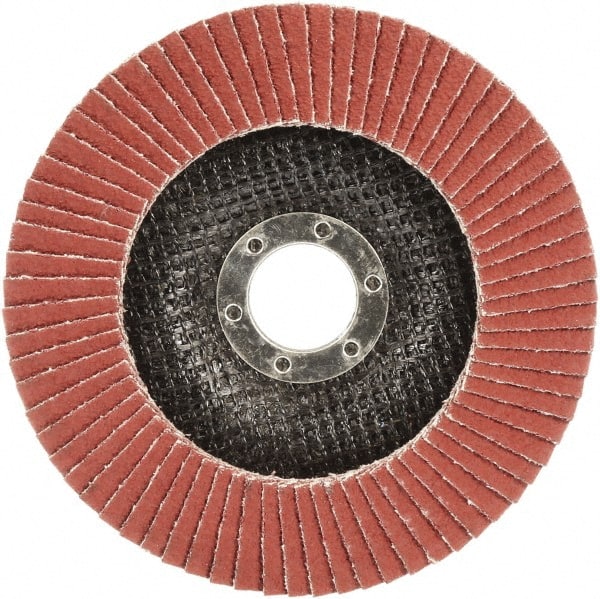 3M - 40 Grit, 7" Disc Diam, 5/8-11 Center Hole, Type 29 Ceramic Flap Disc - 8,500 Max RPM, Polyester Backing, Arbor Attaching System, Coated - Exact Tooling