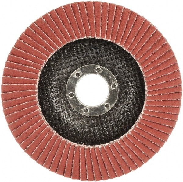 3M - 60 Grit, 4-1/2" Disc Diam, 7/8" Center Hole, Type 29 Ceramic Flap Disc - 13,300 Max RPM, Polyester Backing, Arbor Attaching System, Coated - Exact Tooling