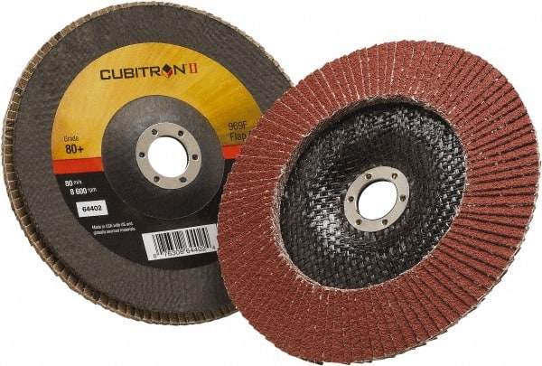 3M - 80 Grit, 7" Disc Diam, 7/8" Center Hole, Type 29 Ceramic Flap Disc - 8,500 Max RPM, Polyester Backing, Arbor Attaching System, Coated - Exact Tooling